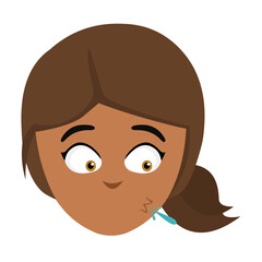 vector illustration face of a cartoon brunette girl spitting