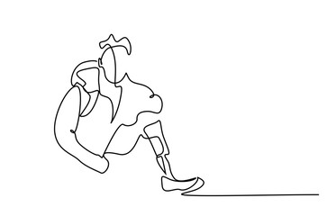 Obraz premium disabled disabled one legged adventurer happy man exploring nature hiking