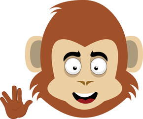vector illustration face of a cartoon character of a monkey, with a happy expression and doing the classic vulcan salute with his hand