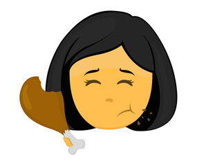 vector emoji illustration of a yellow cartoon girl eating a chicken leg