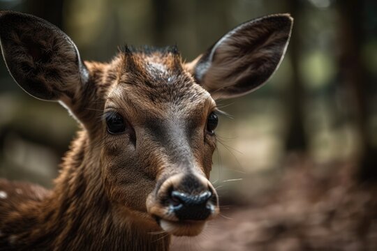 close up of a lovely and adorable deer. Generative AI