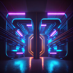 futuristic science-fiction tunnel corridor 3d illustration background, Ai generated