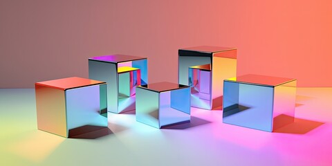 high res abstract wallpaper of mirror cubes in radiant colors, poster and banner background, ratio 2-1, generative AI