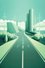 Modern green sustainable highway, city background. Generative AI