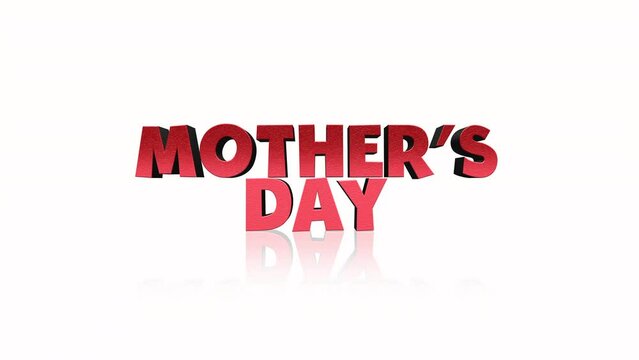 Cartoon red Mothers Day text on white gradient, motion abstract holidays, promo and advertising style background