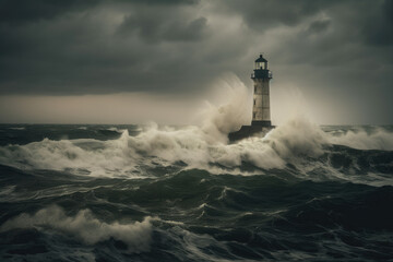 Fototapeta na wymiar Lighthouse during storm created with AI 