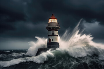 Naklejka na ściany i meble Lighthouse during storm created with AI 