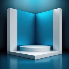 Pedestal of Platform display with modern stand podium on colorful room background. Blank Exhibition stage backdrop or empty product shelf. 3D rendering. GENERATIVE AI