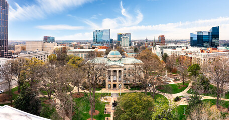 Aerial view of the North Carolina State Capitol and Raleigh skyline - 582299550