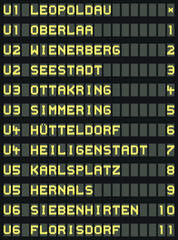 Vienna "U-Bahn" subway stations display, all different metro stations end/beginning stations listed