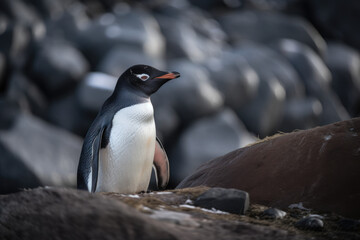 Naklejka premium Penguin in Antarctica created with AI 