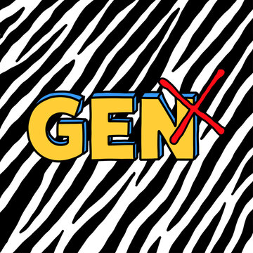 Generation X retro 1980s Cartoon logo with zebra stripe background