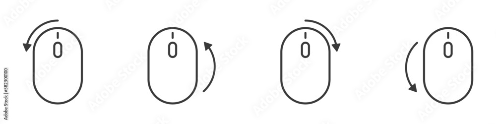 Poster set of computer mouse. icons set of mouse turns in different directions. mouse and arrow vector. a s