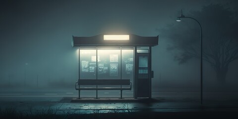 Bus stop in the middle of a ghost town