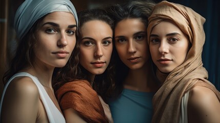 Obraz premium Group of serious beautiful teenage girls looking at the camera. Generative AI 