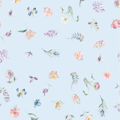 The abstract of various beautiful flowers in watercolor