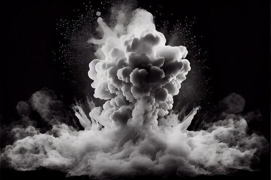 Realistic white smoke explosion over a black background