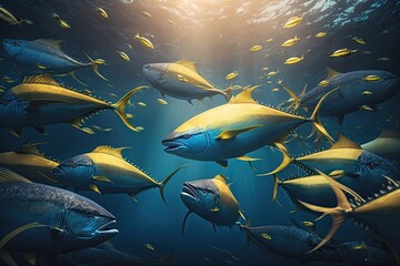 Yellowfin Tuna Fish Underwater Lush Nature by Generative AI