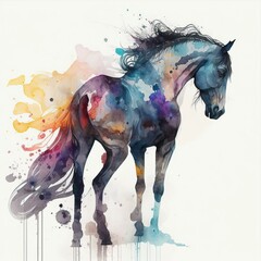 Fototapeta na wymiar Creative Watercolor Illustration Beautiful Horse Pony Mare Stallion