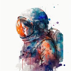 Creative Watercolor Illustration Astronaut Person Human