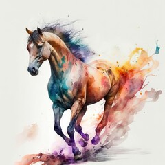 Creative Watercolor Illustration Beautiful Horse Pony Mare Stallion