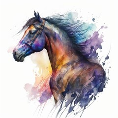 Creative Watercolor Illustration Beautiful Horse Pony Mare Stallion