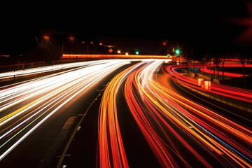 Fototapeta na wymiar Speed Traffic Light Trails on a Nighttime Highway, Abstract Urban Background. Generative AI