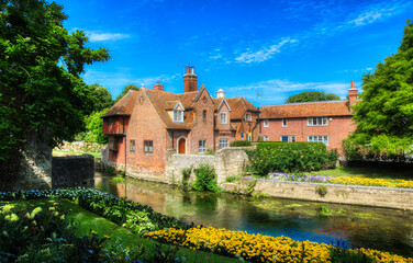 Obraz premium The Great Stour River Running through the City of Canterbury, near the Westgate Towers, Kent, England