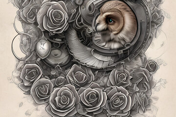 Mechanical Owl and Roses