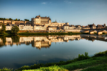 Fototapeta na wymiar Afternoon with the City and Castle of Amboise by the River Loire, France