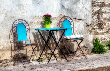 Simple Setup with a Table and Two Chairs in the Famous Old City of Tallinn, Estonia