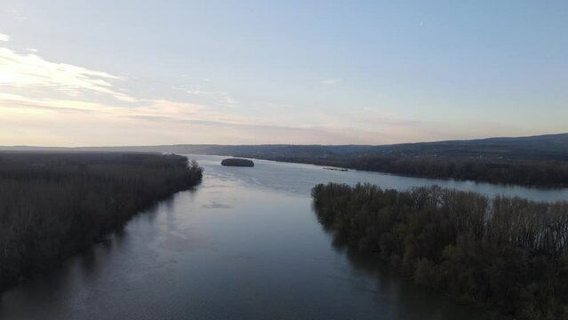 Barge on Danube tug boat push barges for river transport