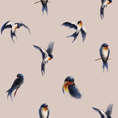 Obraz na płótnie Canvas Swallow watercolour pattern