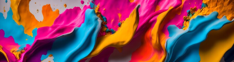 Colorful paint scrape on wall splash, widescreen background. Generative AI