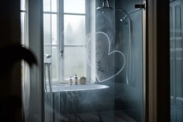 A drawn heart on the fogged glass in the bathroom Generative AI