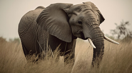 Photo of an Elephant in the wildlife, Generative AI