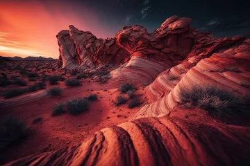 Gardinen smooth curved red rock formations with tones of sunset sky, created with generative ai © Alfazet Chronicles