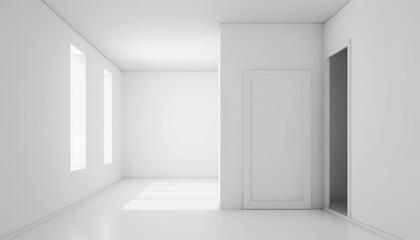 White clean empty architecture interior. Space room studio background 3D. Modern interior design 3D. 3D realistic illustration. Based on Generative AI