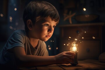 boy with imaginary candle in fantasy world - imagination - generative ai