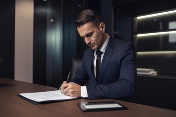 businessman signing contract in office - generative ai