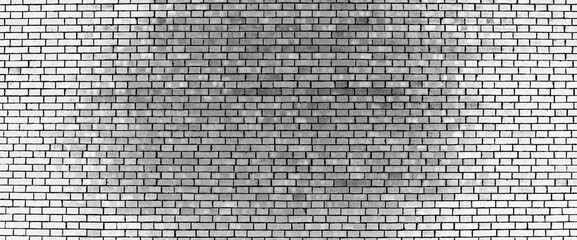 Grayscale backdrop with old realistic white brick wall. Minimal fragment of brickwall close-up. Minimalist monochrome background with wall of gray bricks in different shades. Simple wall texture.