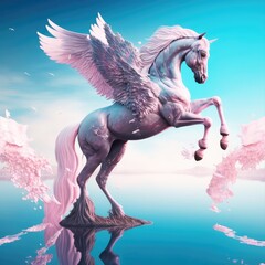 Obraz na płótnie Canvas pink Pegasus on the blue lake