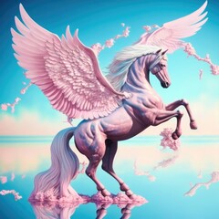 pink Pegasus on the blue lake