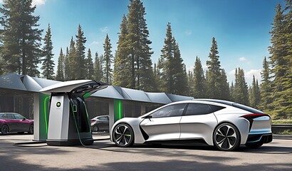 Obraz na płótnie Canvas illustration of, futuristic car, refueling, created with ai