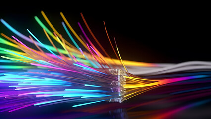 Optical fiber concept illustration, colorful lines cable high speed network data transfer Generative AI