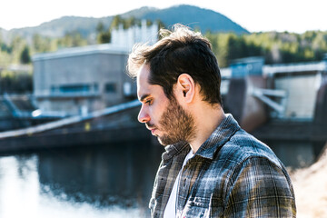 Young man looking to the side