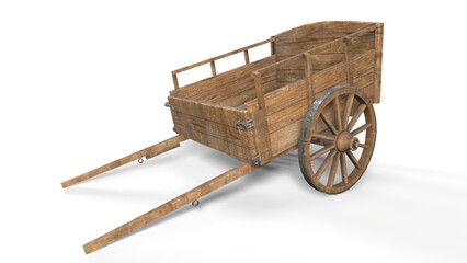 Fototapeta na wymiar Old wooden cart isolated on white background 3d-rendering