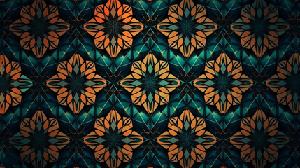 A seamless geometric pattern background with repeating shapes and contrasting colors, suitable for a variety of graphic design projects