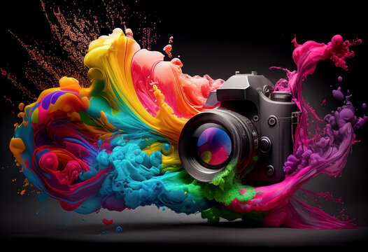 CAMARA DE FOTOS. ILUSTRACION. COLOR. IA GENERATIVA. HORIZONTAL