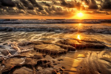 Obraz premium sunrise on the beach over a tropical ocean. Generative AI